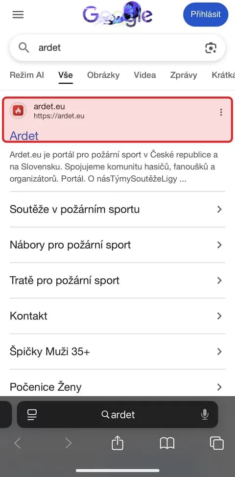 Otevřete Ardet.eu v Safari