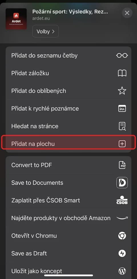 Vyberte „Přidat na plochu“