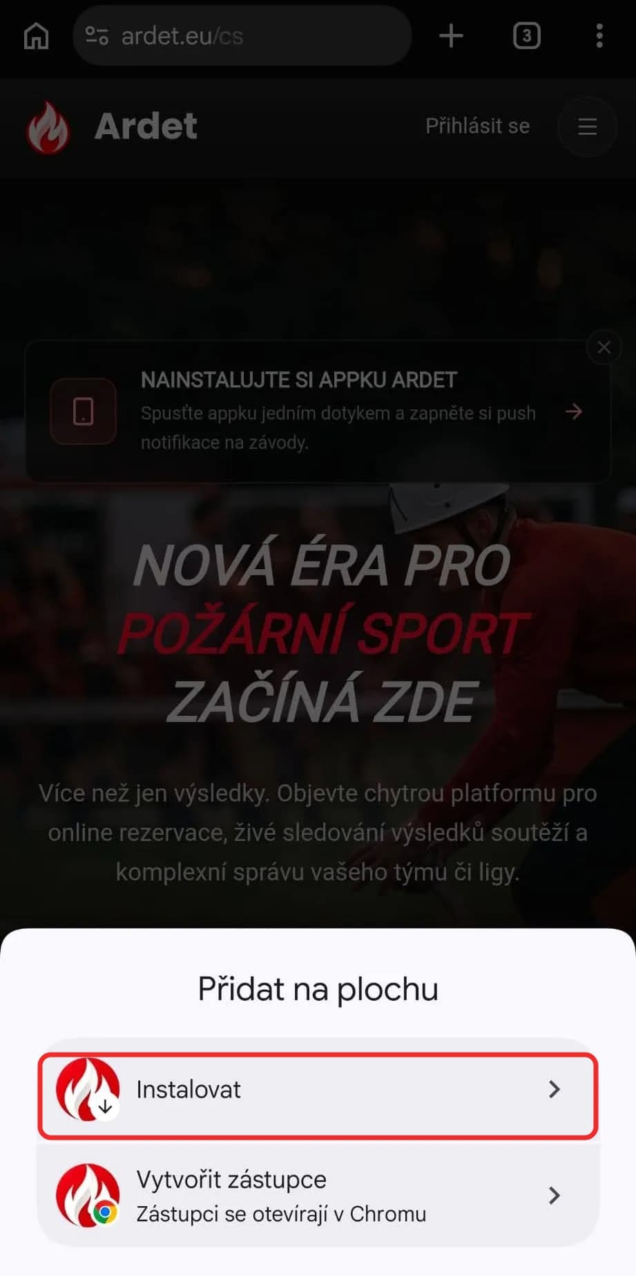Vyberte „Instalovat“