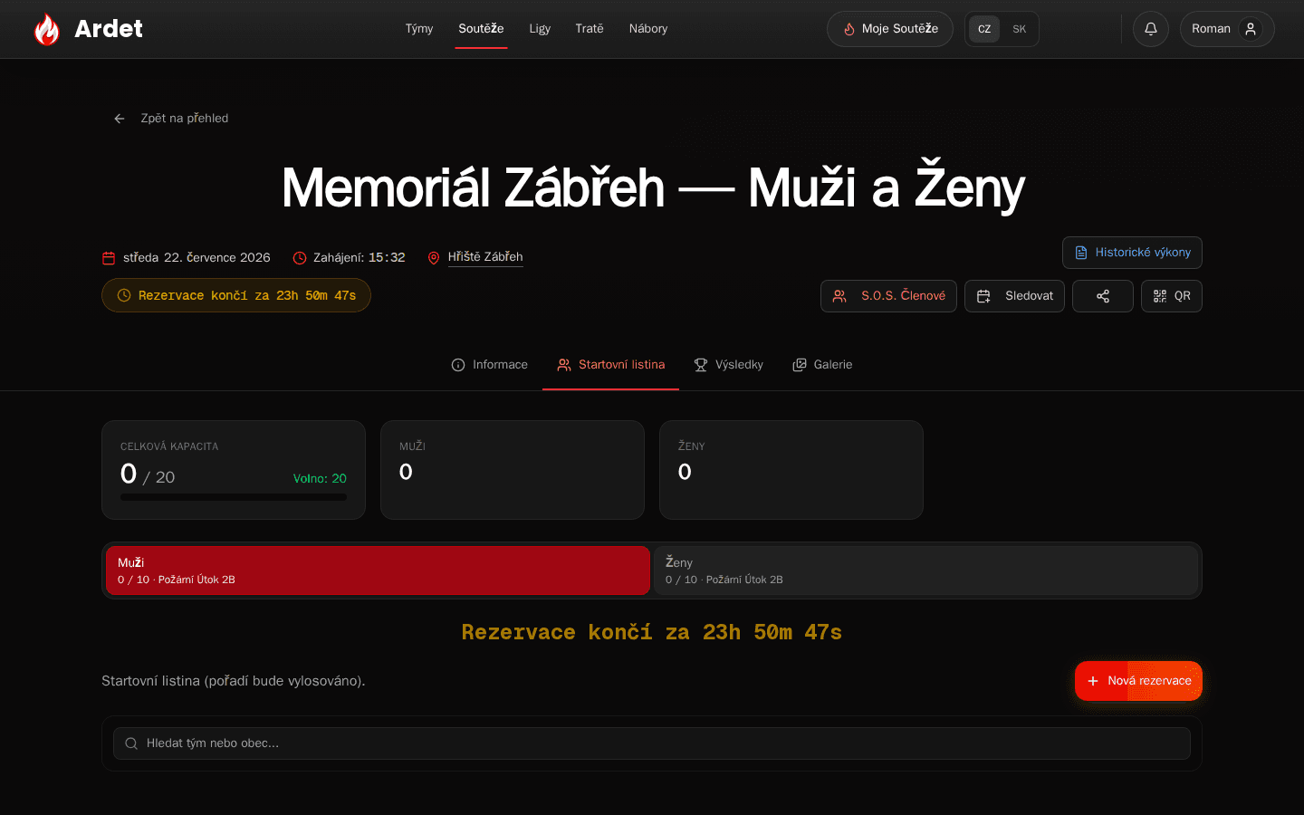 Soutěž se dvěma startovními listinami Muži a Ženy