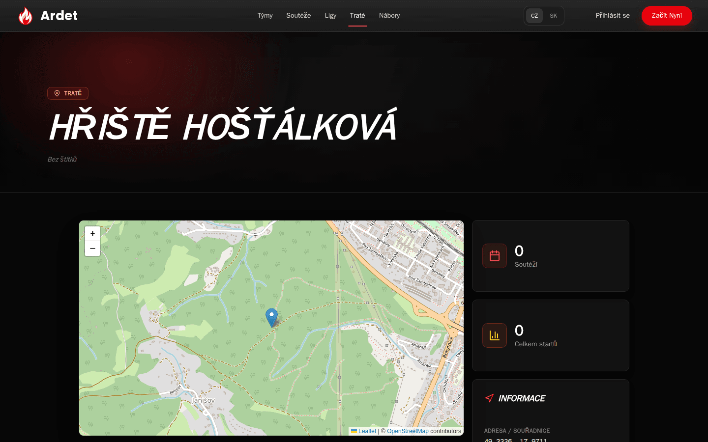 Detail tratě s adresou, popisem a statistikami